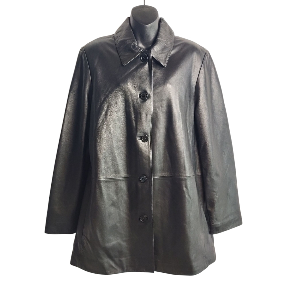 Sonoma Leather Coat Women's Black Genuine Button Soft Lamskin Leather Jacket SzL